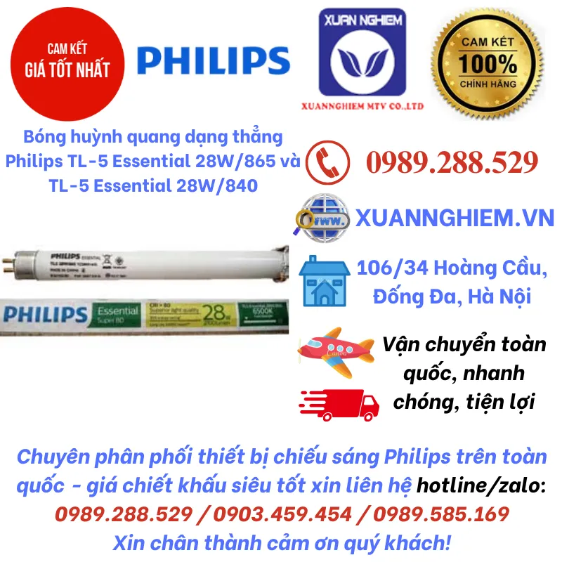 Bóng huỳnh quang dạng thẳng Philips TL-5 Essential 28W/865 và TL-5 Essential 28W/840