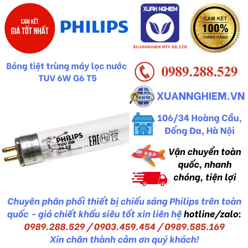 Bóng tiệt trùng máy lọc nước Philips TUV 6W G6 T5