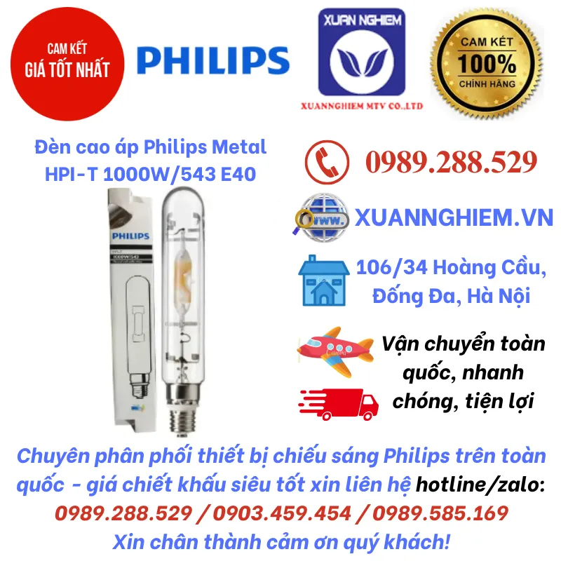 Đèn cao áp Philips Metal HPI-T 1000W/543 E40 1SL/4