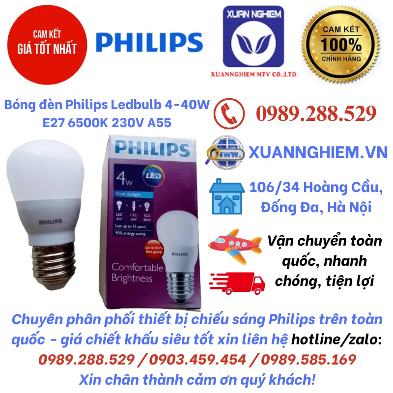 Bóng đèn Philips Ledbulb 4-40W E27 6500K 230V A55