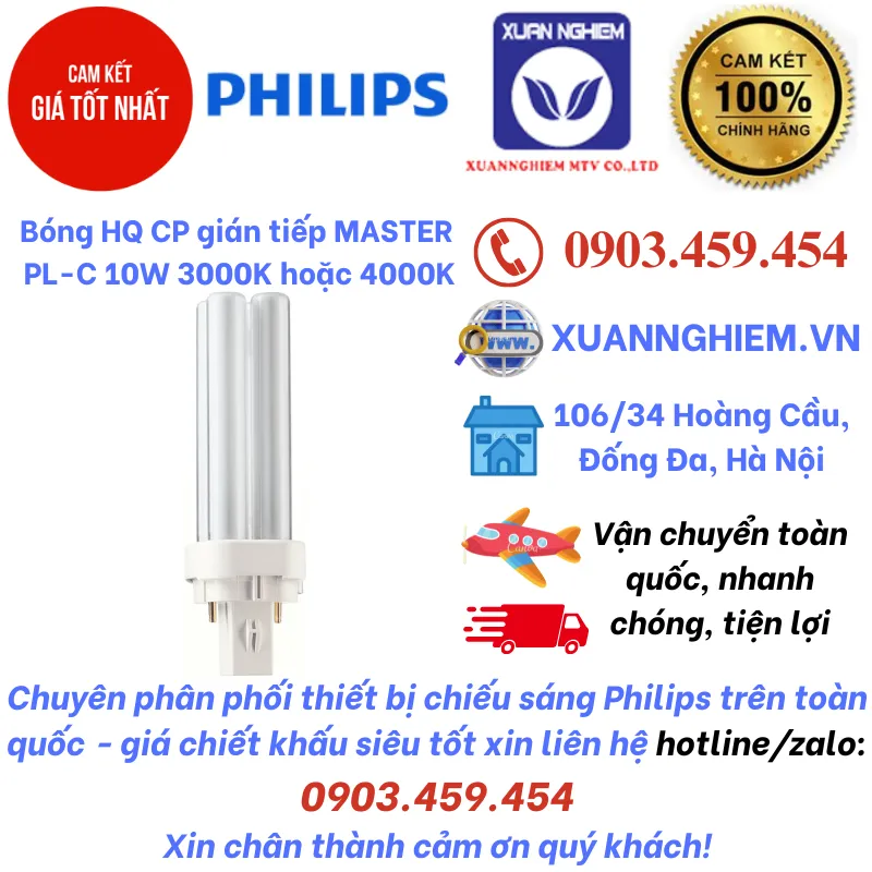 Bóng HQ CP gián tiếp MASTER  PL-C 10W 3000K hoặc 4000K