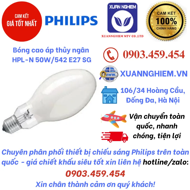 Bóng cao áp thủy ngân HPL-N 50W/542 E27 SG