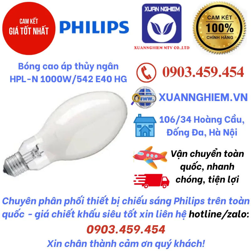 Bóng cao áp thủy ngân HPL-N 1000W/542 E40 HG SLV/6