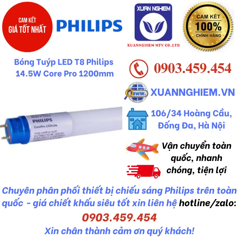 Bóng Tuýp LED T8 Philips 14.5W Core Pro 1200mm