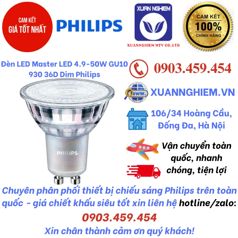 Đèn LED Master LED 4.9-50W GU10 930 36D Dim Philips