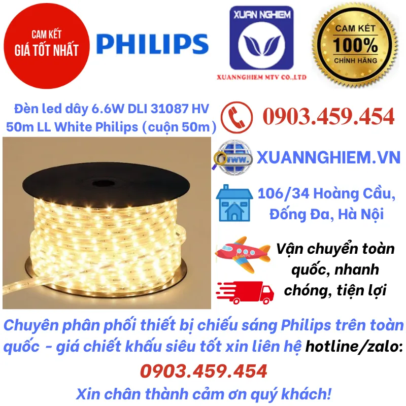 Đèn led dây 6.6W DLI 31087 HV 50m LL White Philips (cuộn 50m)