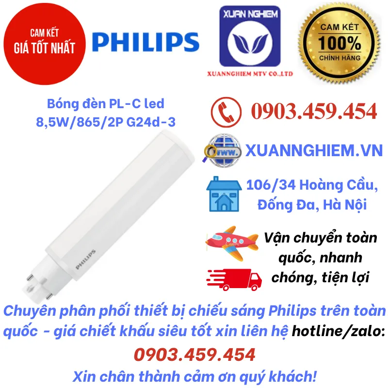 Bóng đèn PL-C led 8,5W/865/2P G24d-3