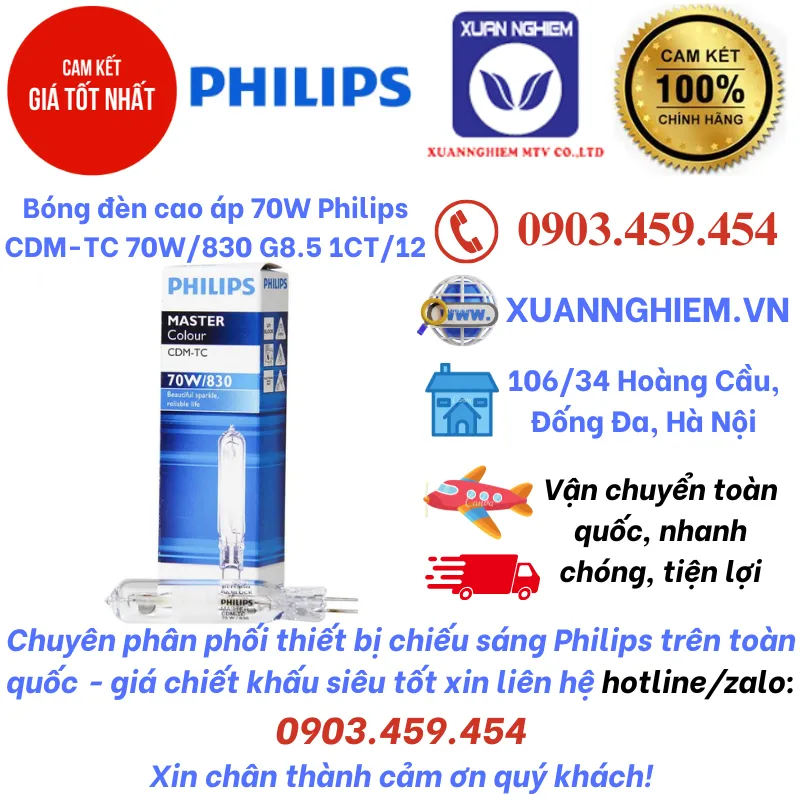 Bóng đèn cao áp 70W Philips CDM-TC 70W/830 G8.5 1CT/12