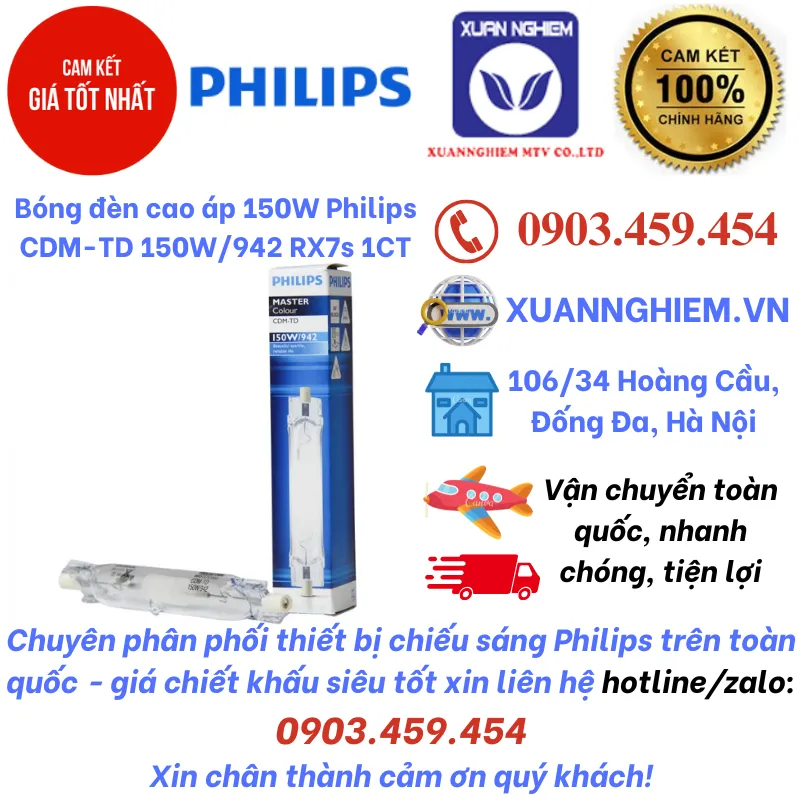 Bóng đèn cao áp 150W Philips CDM-TD 150W/942 RX7s 1CT