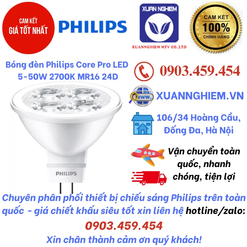 Bóng đèn Philips Core Pro LED 5-50W 2700K MR16 24D