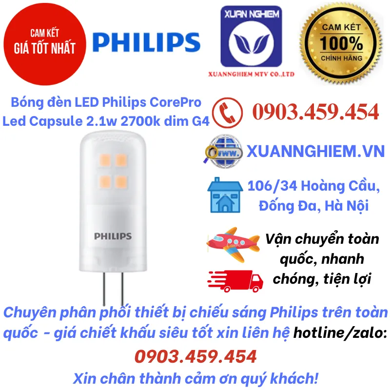 Bóng đèn LED Philips CorePro Led Capsule 2.1w 2700k dim G4