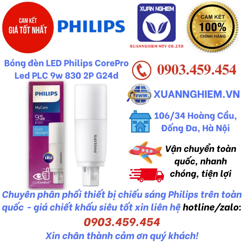 Bóng đèn LED Philips CorePro Led PLC 9w 830 2P G24d