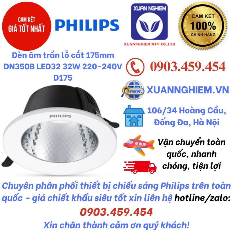 Đèn âm trần lỗ cắt 175mm DN350B LED32 32W 220-240V D175