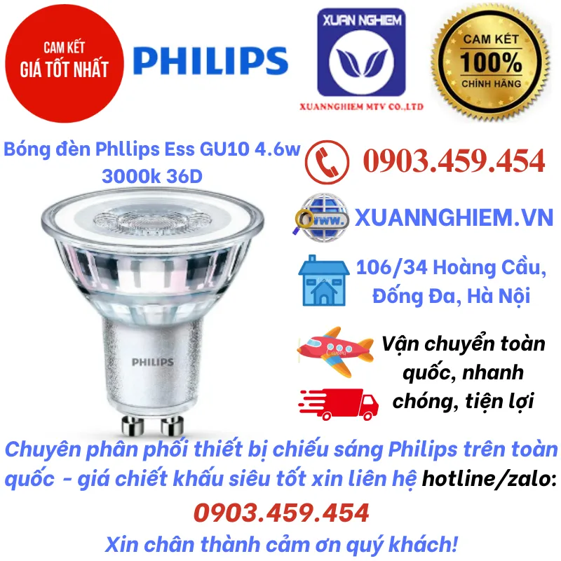 Bóng đèn Phllips Ess GU10 4.6w 3000k 36D