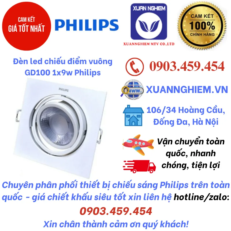 Đèn led chiếu điểm vuông GD100 1x9w Philips