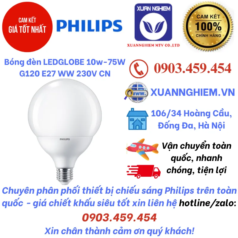 Bóng đèn LEDGLOBE 10w-75W G120 E27 WW 230V CN