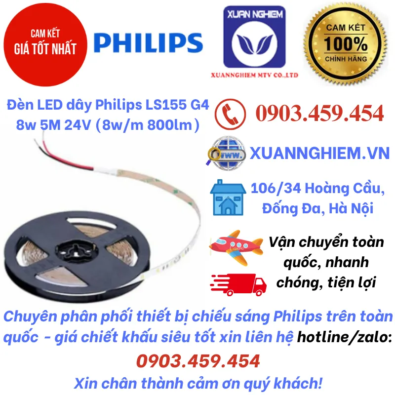 Đèn LED dây Philips LS155 G4 8w 5M 24V (8w/m 800lm)