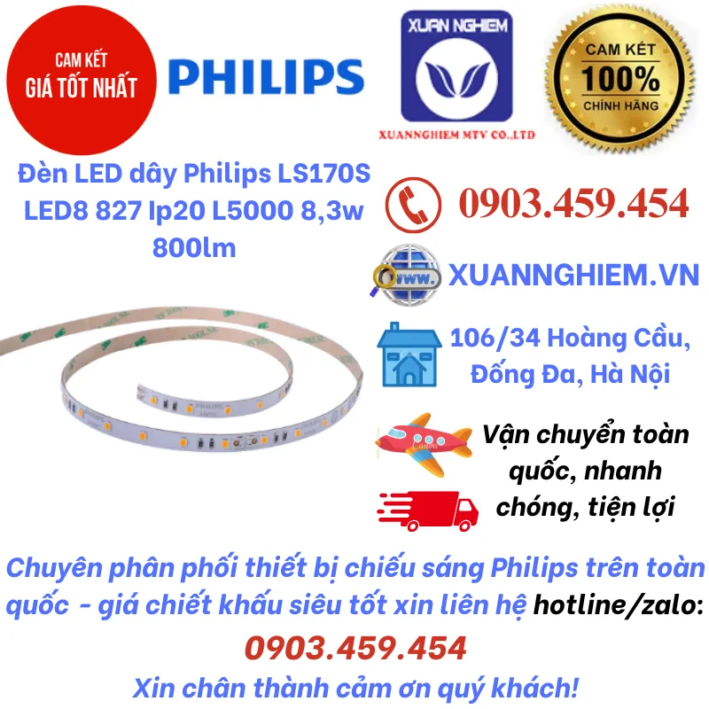 Đèn LED dây Philips LS170S LED8 827 Ip20 L5000 8,3w 800lm