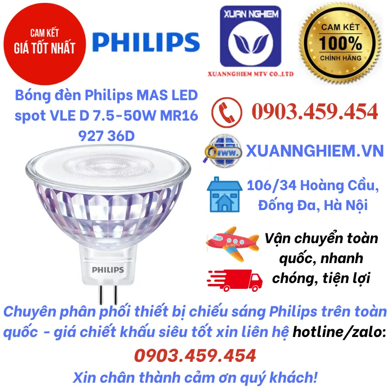 Bóng đèn Philips MAS LED spot VLE D 7.5-50W MR16 927 36D