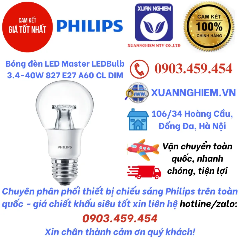 Bóng đèn LED Master LEDBulb 3.4-40W 827 E27 A60 CL DIM