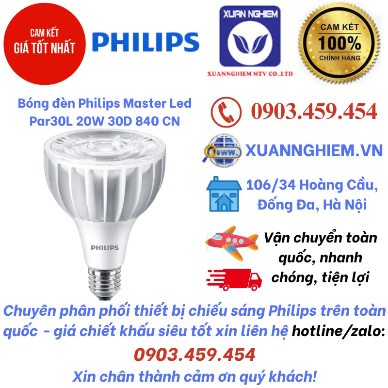 Bóng đèn Philips Master Led Par30L 20W 30D 840 CN