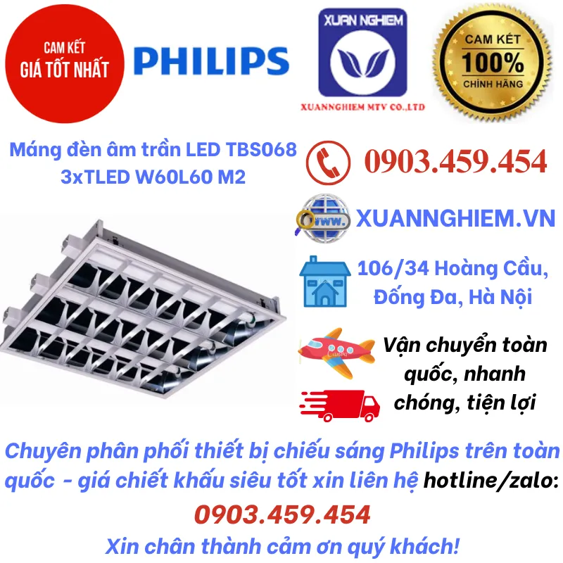 Máng đèn âm trần LED TBS068 3xTLED W60L60 M2