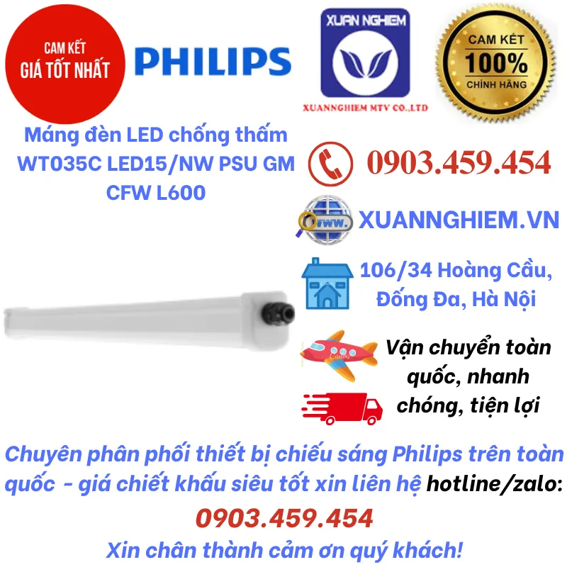 Máng đèn LED chống thấm WT035C LED15/NW PSU GM CFW L600