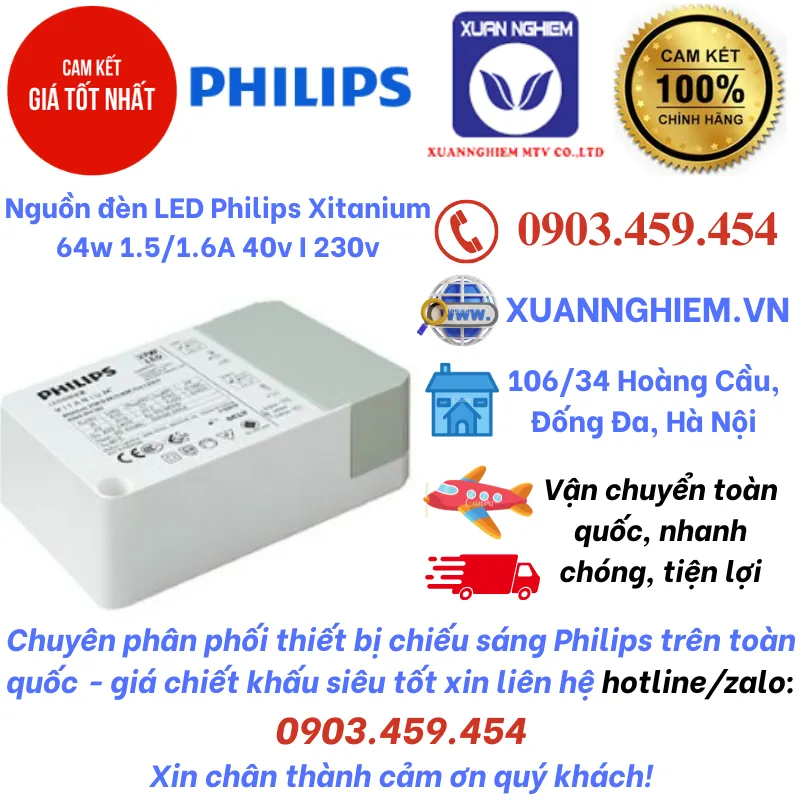 Nguồn đèn LED Philips Xitanium 64w 1.5/1.6A 40v I 230v