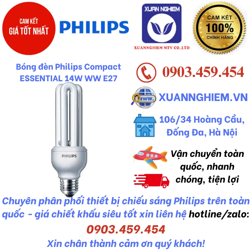 Bóng đèn Philips Compact ESSENTIAL 14W WW E27