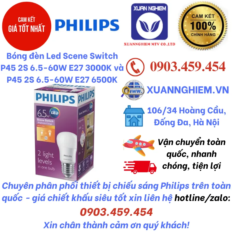 Bóng đèn Led Scene Switch P45 2S 6.5-60W E27 3000K và P45 2S 6.5-60W E27 6500K