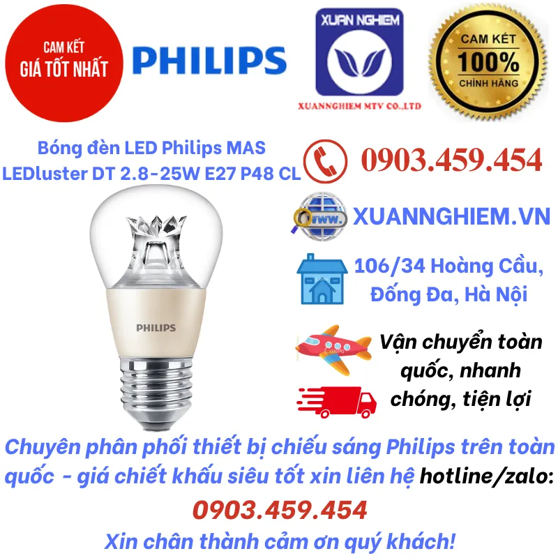 Bóng đèn LED Philips MAS LEDluster DT 2.8-25W E27 P48 CL