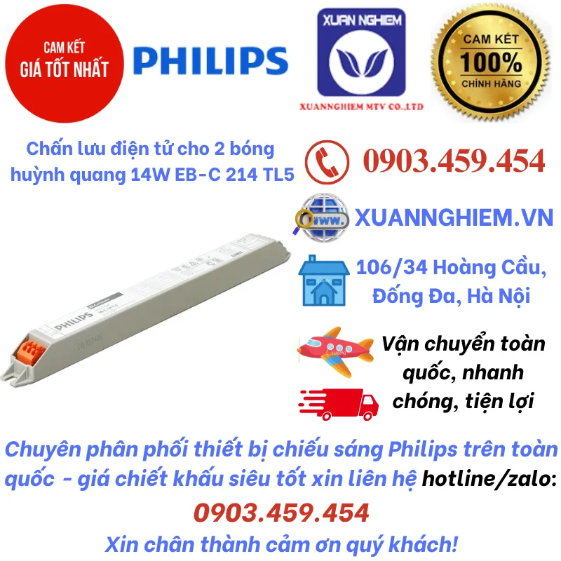 Chấn lưu điện tử Philips cho 2 bóng huỳnh quang 14W EB-C 214 TL5