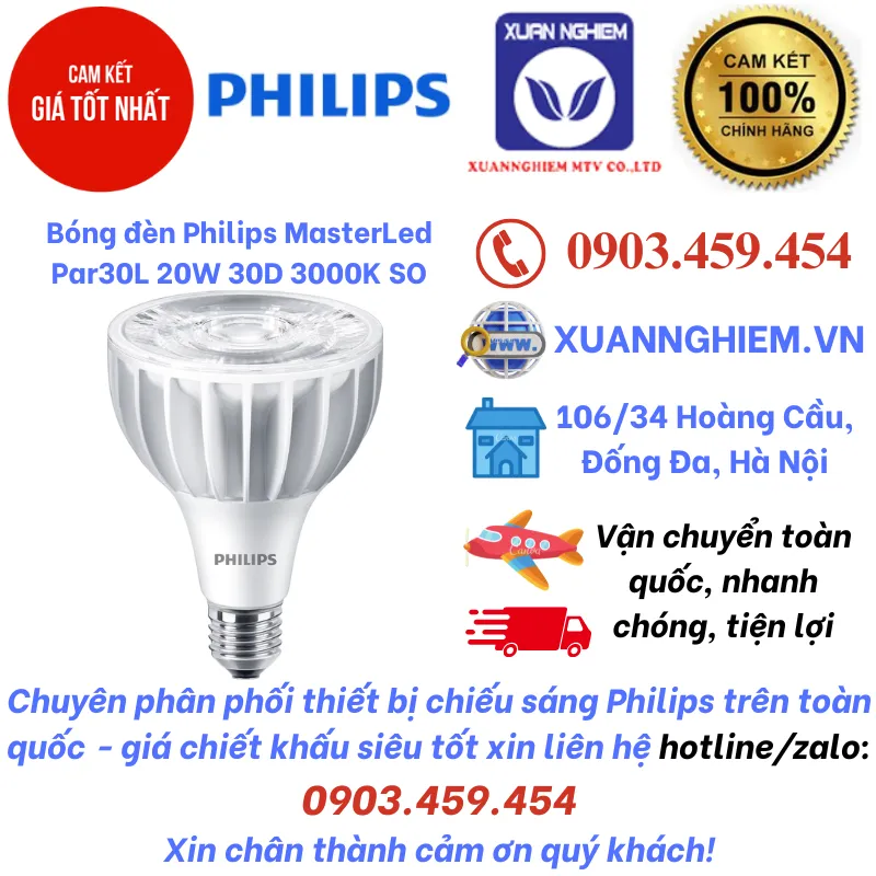 Bóng đèn Philips MasterLed Par30L 20W 30D 3000K SO