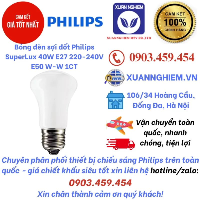 Bóng đèn sợi đốt Philips SuperLux 40W E27 220-240V E50 W-W 1CT