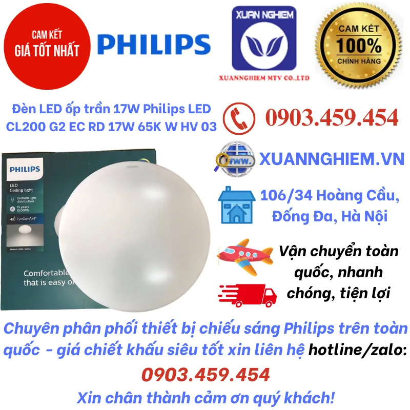 Đèn LED ốp trần 17W Philips LED CL200 G2 EC RD 17W 65K W HV 03