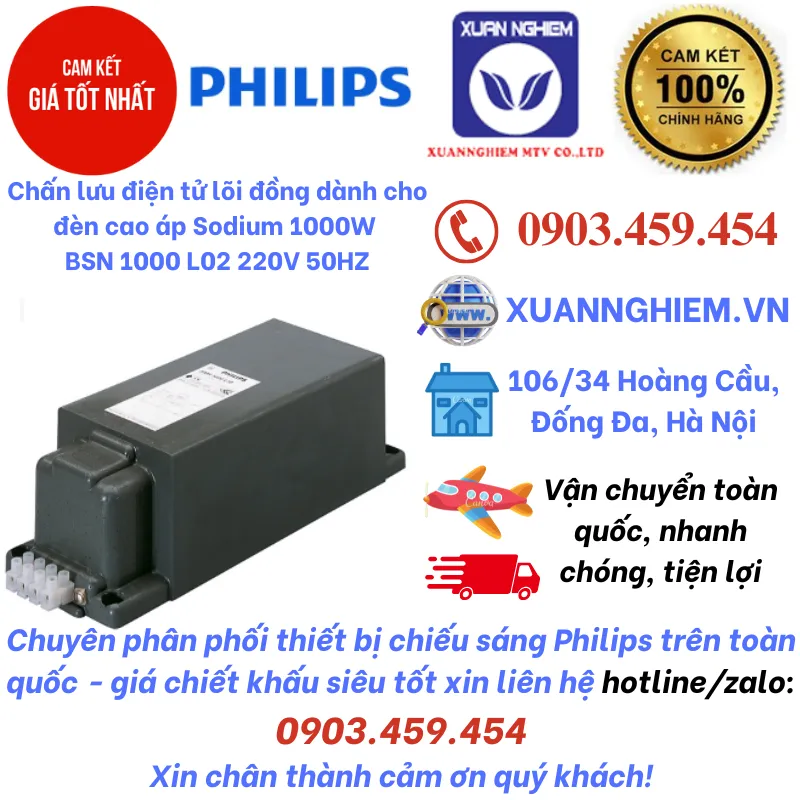 Chấn lưu điện tử lõi đồng Philips dành cho đèn cao áp Sodium 1000W BSN 1000 L02 220V 50HZ