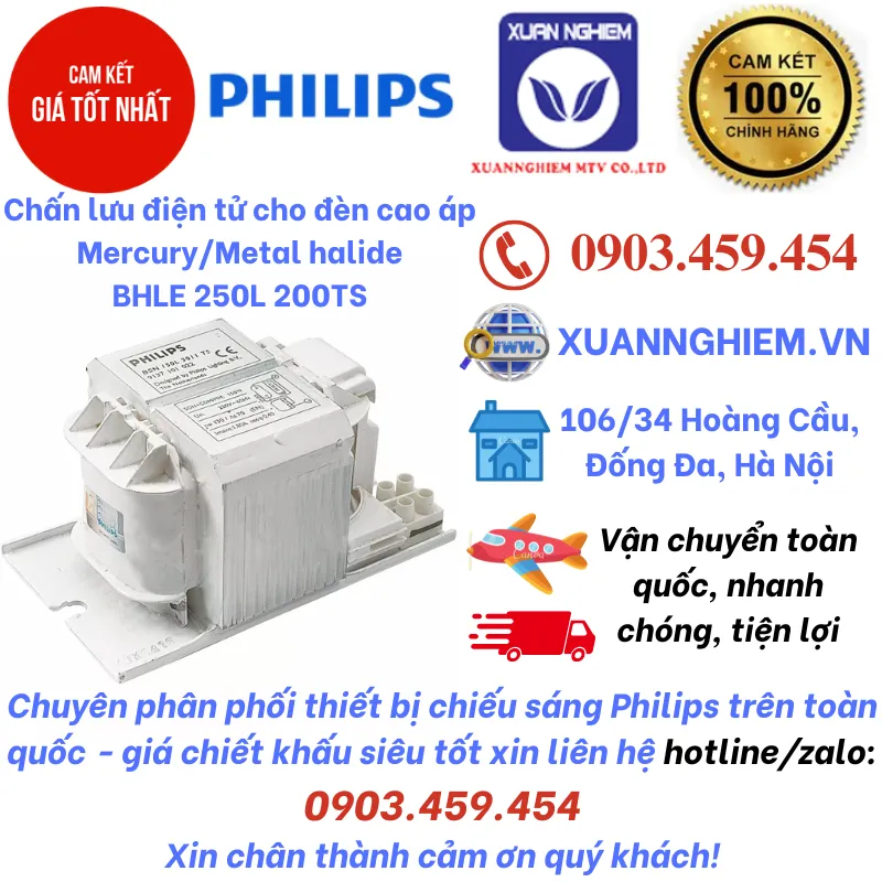 Chấn lưu điện tử cho đèn cao áp Mercury/Metal halide BHLE 250L 200TS