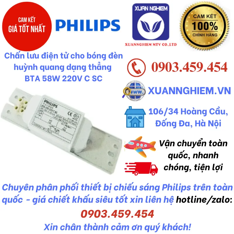 Chấn lưu điện tử cho bóng đèn huỳnh quang dạng thẳng BTA 58W 220V C SC