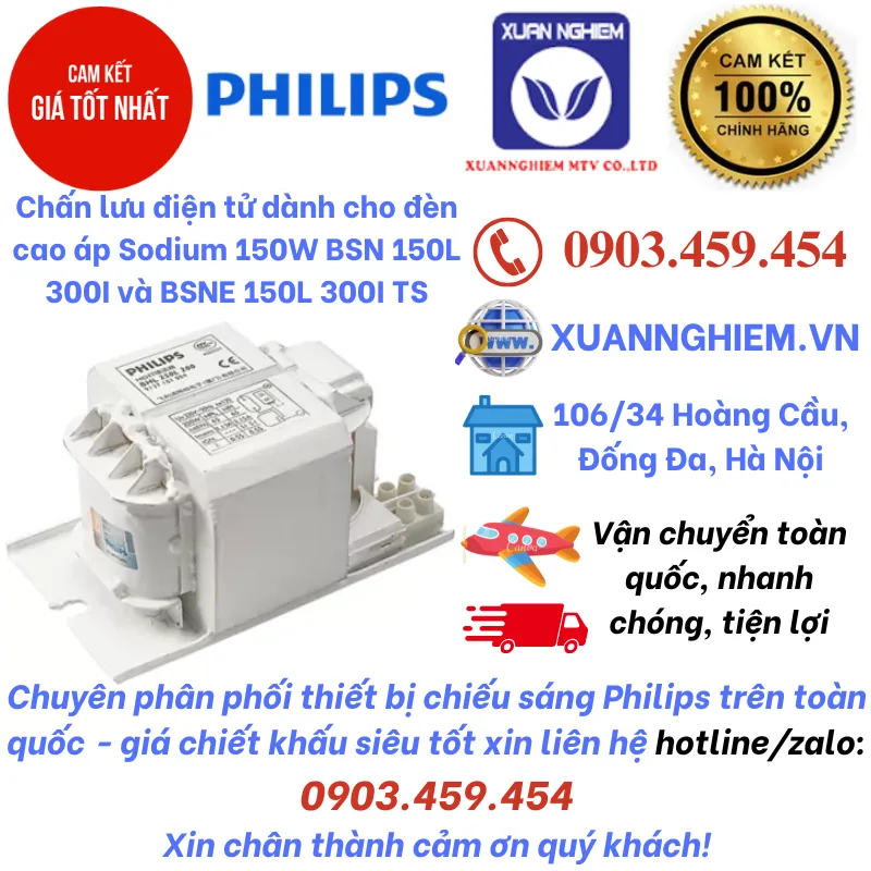 Chấn lưu điện tử Philips dành cho đèn cao áp Sodium 150W BSN 150L 300I và BSNE 150L 300I TS