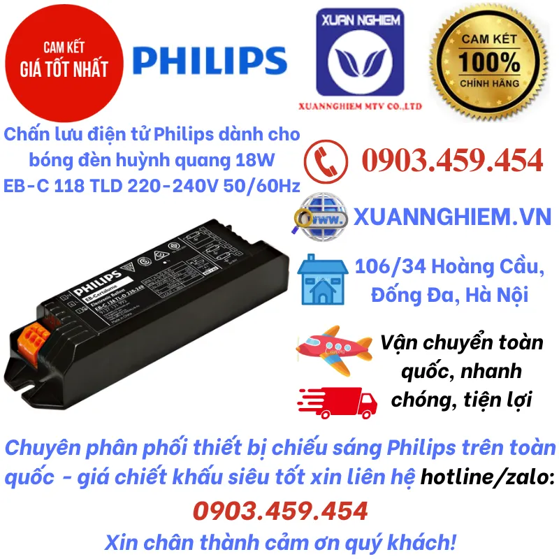 Chấn lưu điện tử Philips dành cho bóng đèn huỳnh quang 18W EB-C 118 TLD 220-240V 50/60Hz