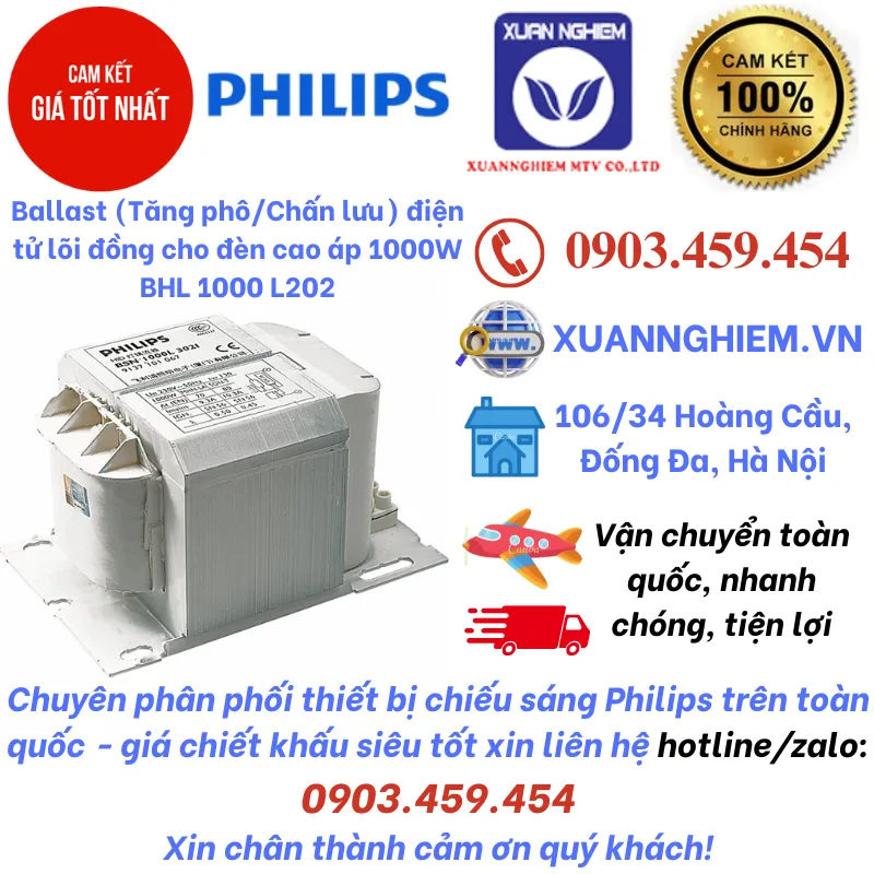 Ballast (Tăng phô/Chấn lưu) điện tử Philips lõi đồng cho đèn cao áp 1000W BHL 1000 L202