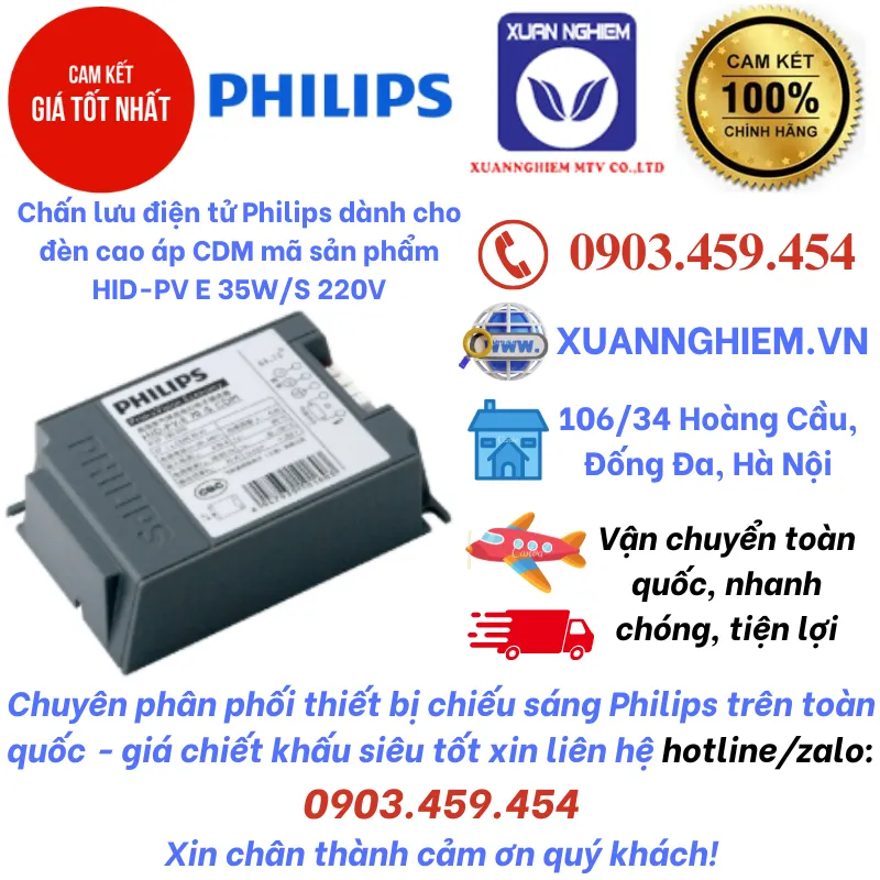 Chấn lưu điện tử Philips dành cho đèn cao áp CDM mã sản phẩm HID-PV E 35W/S 220V