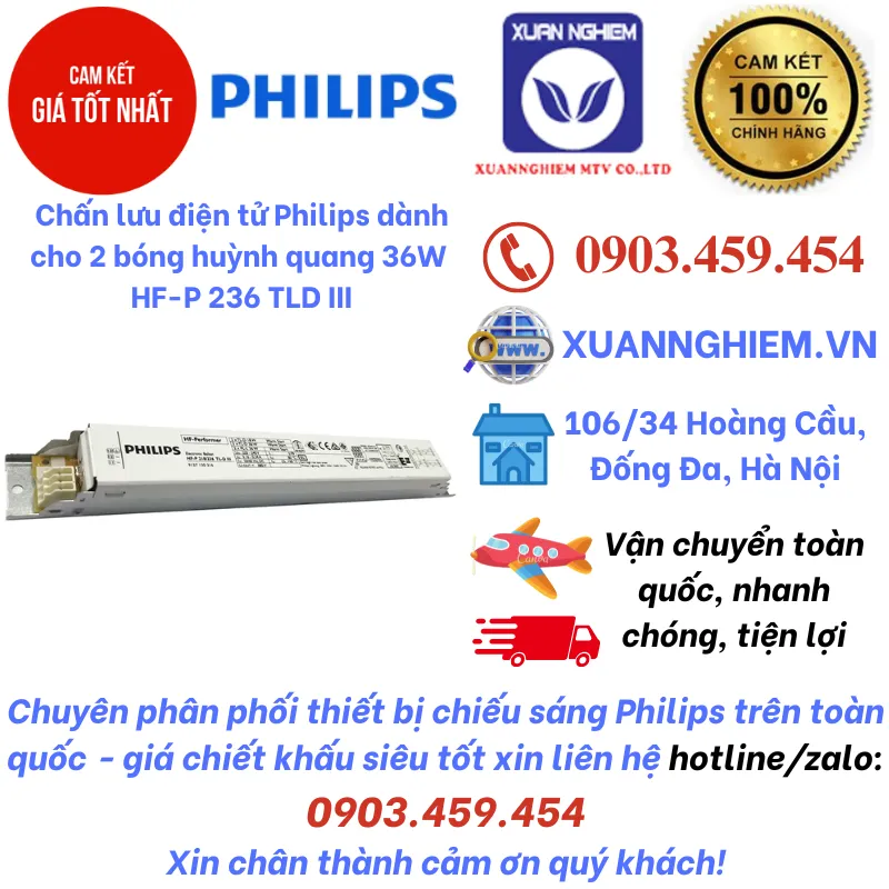 Chấn lưu điện tử Philips dành cho 2 bóng huỳnh quang 36W HF-P 236 TLD III