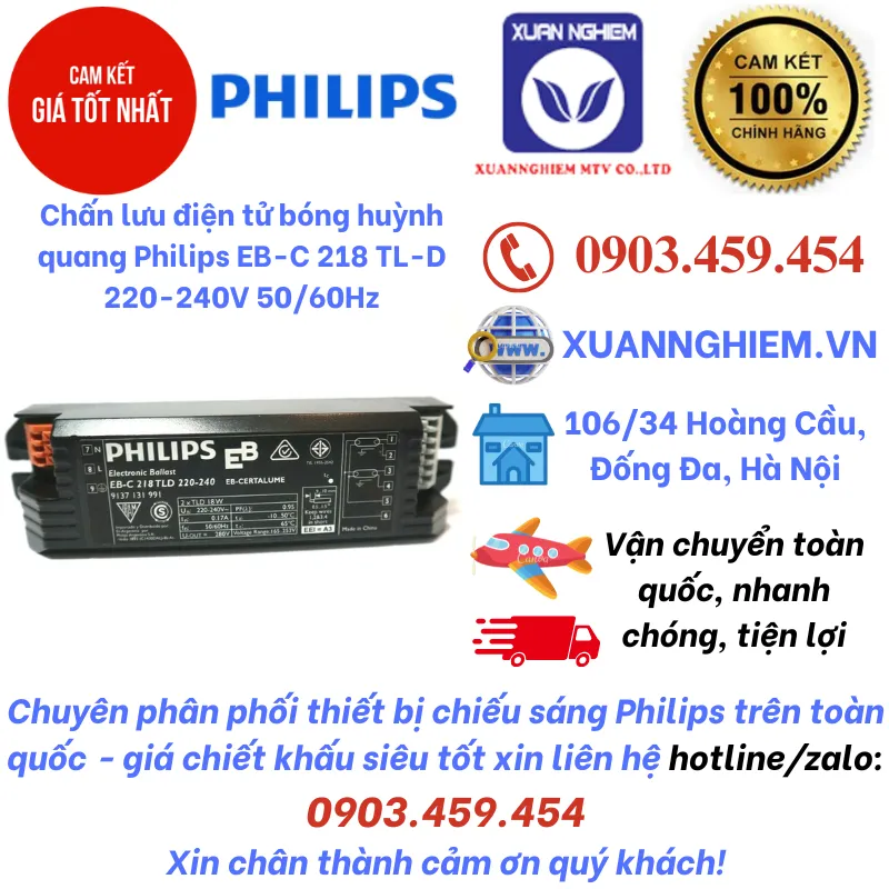 Chấn lưu điện tử bóng huỳnh quang Philips EB-C 218 TL-D 220-240V 50/60Hz