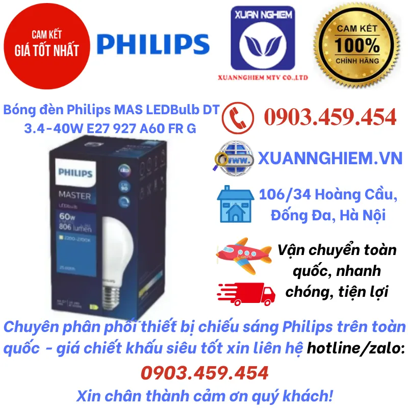 Bóng đèn Philips MAS LEDBulb DT 3.4-40W E27 927 A60 FR G và Bóng MAS LEDBulb DT 5.9-60W E27 927 A60 FR G