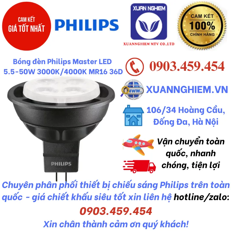 Bóng đèn Philips Master LED 5.5-50W 3000K MR16 36D và Bóng Master LED 5.5-50W 4000K MR16 36D