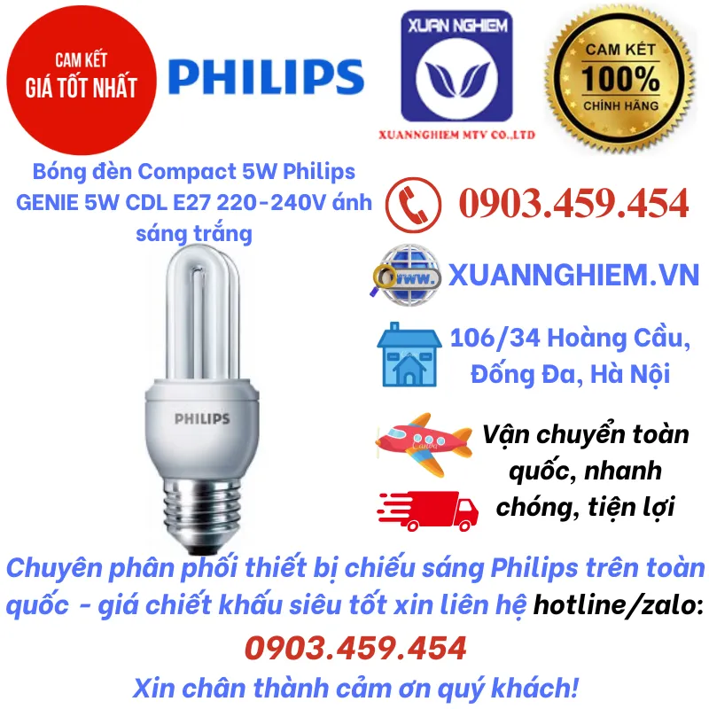 Bóng đèn Compact 5W Philips GENIE 5W CDL E27 220-240V ánh sáng trắng