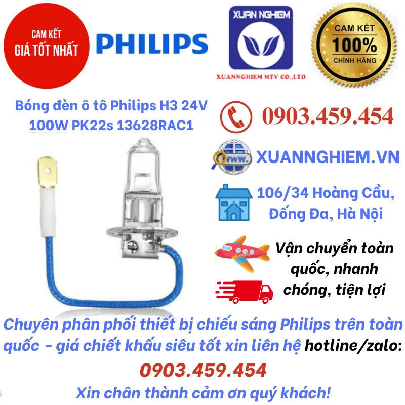 Bóng đèn ô tô Philips H3 24V 100W PK22s 13628RAC1