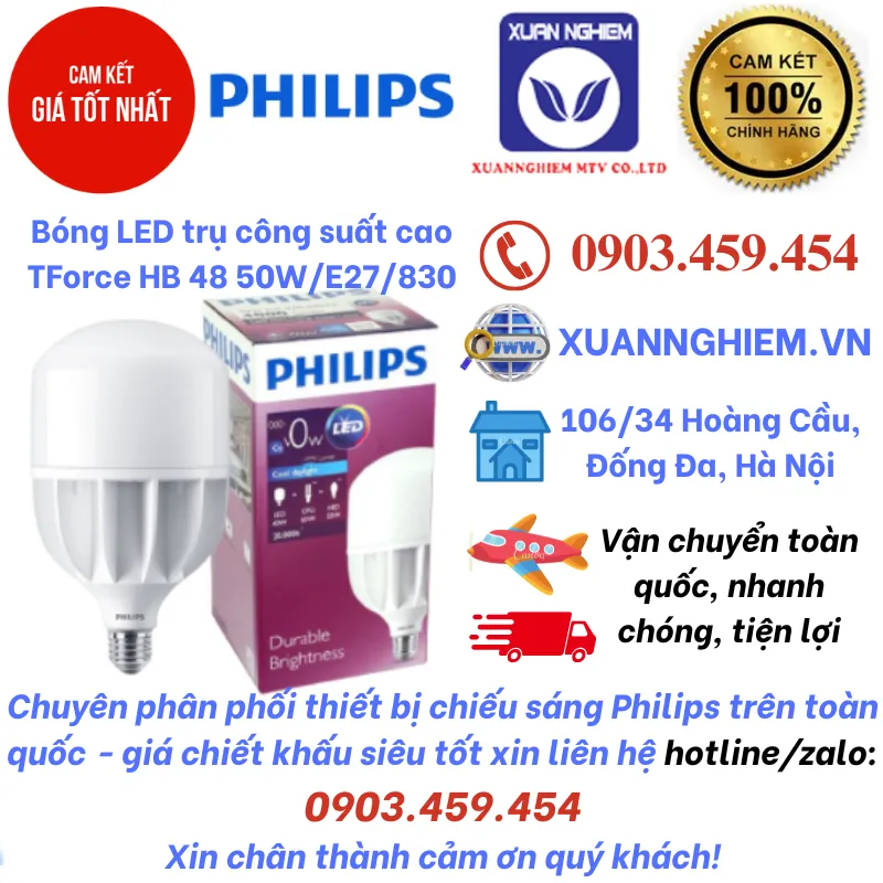 Bóng LED trụ công suất cao TForce HB 48 50W/E27/830