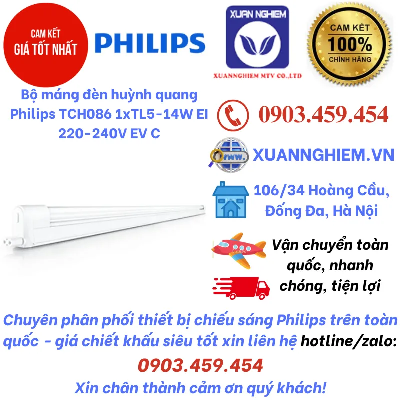 Bộ máng đèn huỳnh quang Philips TCH086 1xTL5-14W EI 220-240V EV C